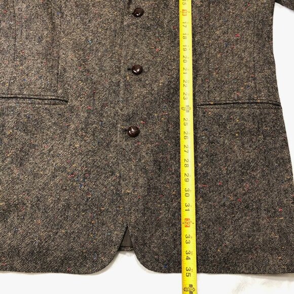 John Blair Mens Size 44 Speckled Brown Wool 3 Leather Button Blazer Suit Jacket - Picture 8 of 13